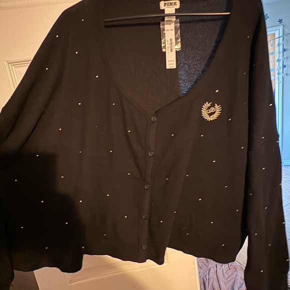 PINK Victoria's Secret Black Cardigan with Stud accents - Picture 1 of 3
